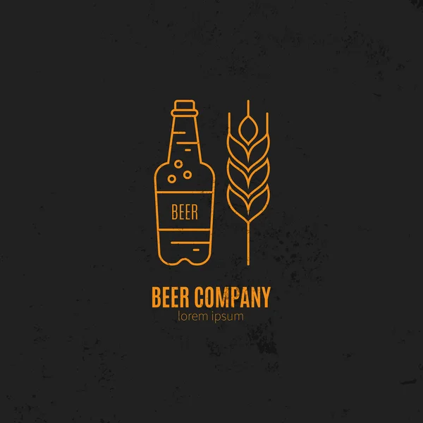 Logótipo com garrafa de cerveja e trigo — Vetor de Stock