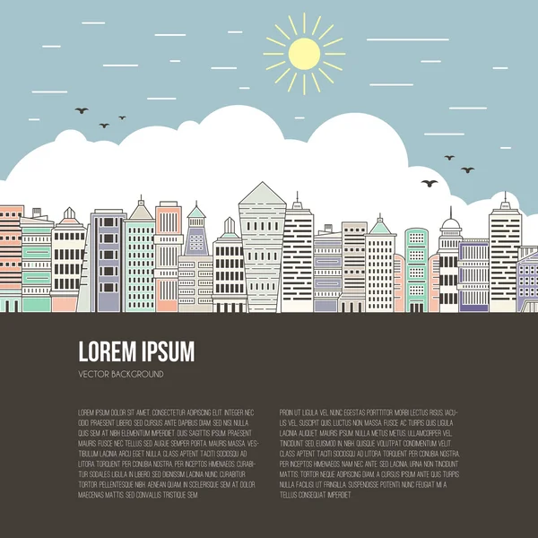 Paisaje urbano con rascacielos y aves — Vector de stock