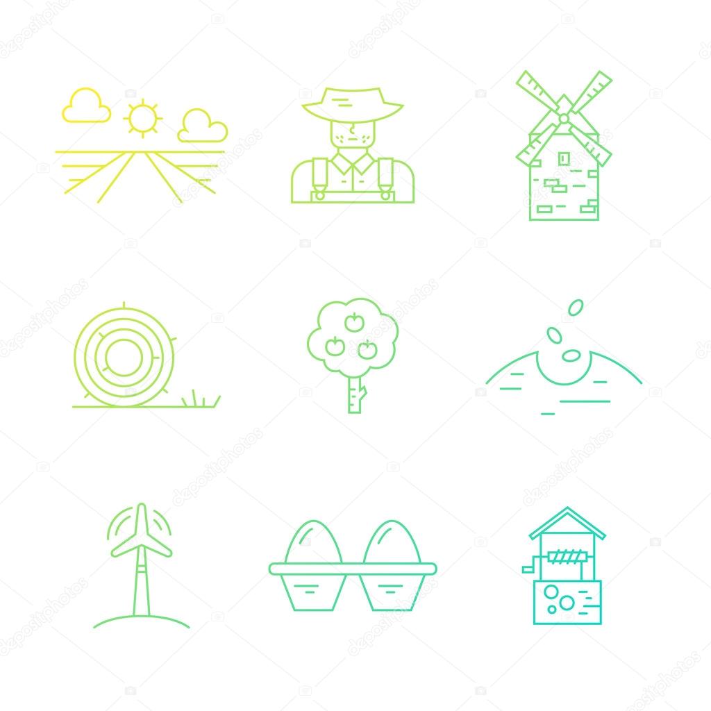 Linear symbols of agriculture. Unique and modern set isolated on background