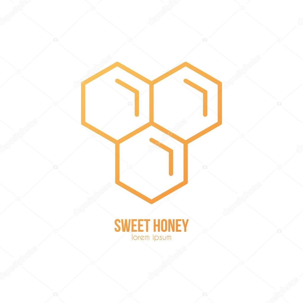 Thin line vector logotype with honeycomb  isolated on white background