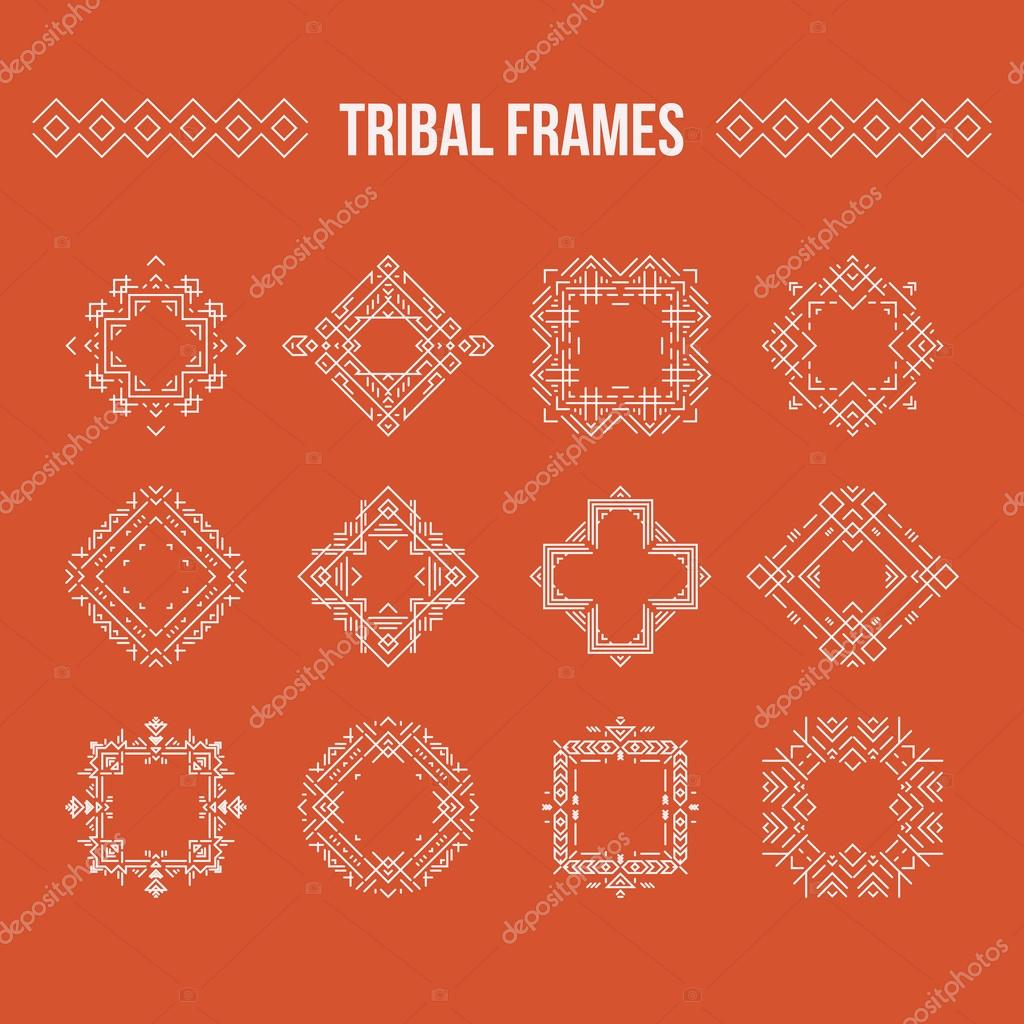 Vector set of geometric frames created in aztec or tribal style. Elegant and stylish design