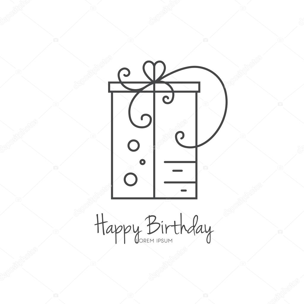 Line style vector logotype template with Birthday present isolated on white background