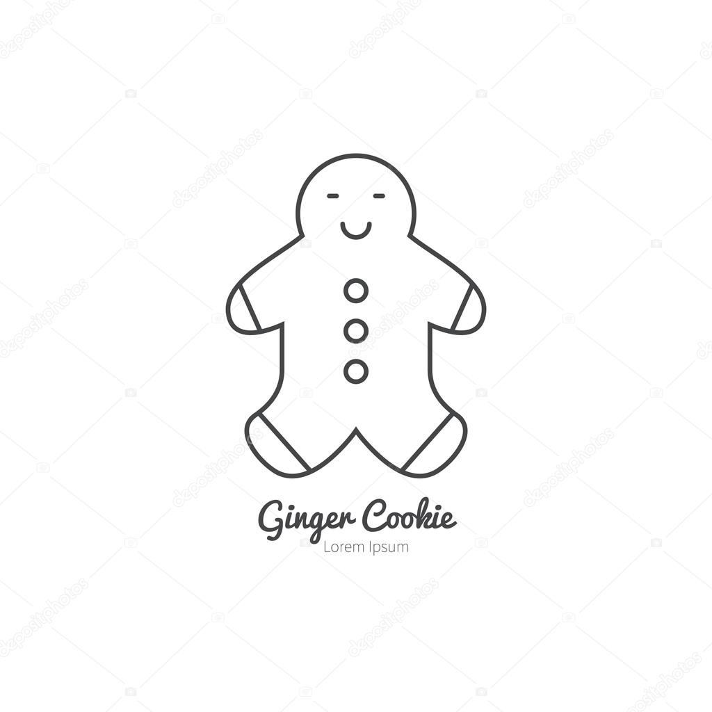 Line style logotype template with ginger snap or Christmas ginger man isolated on white background