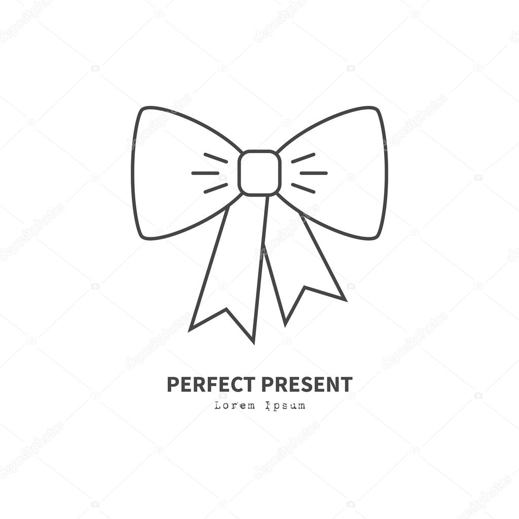 Line style logotype template with Holiday bow isolated on white background
