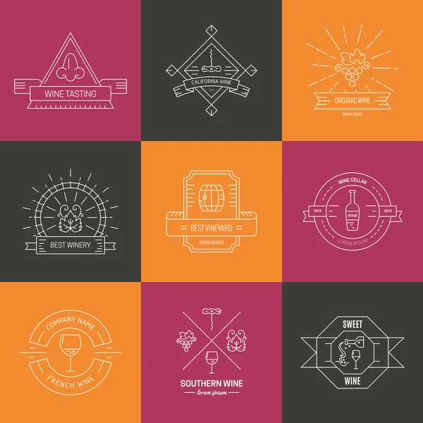 Collection de logos avec des éléments de vin — Image vectorielle