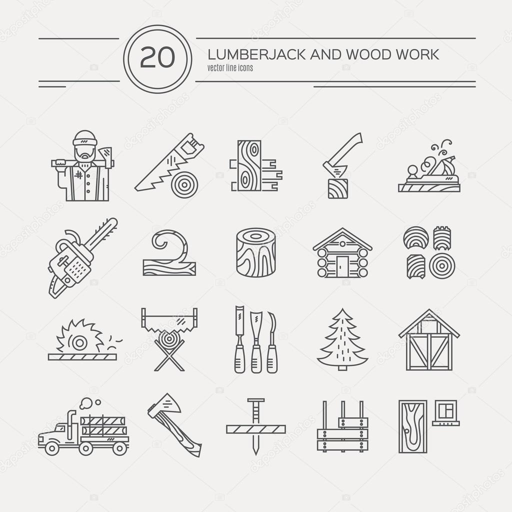 Timber industry icons collection - vector set.