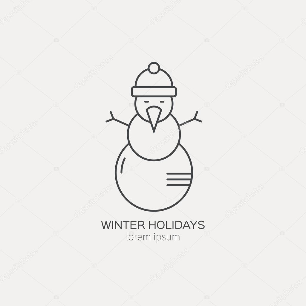 Christmas vector line style logotype template with snowman
