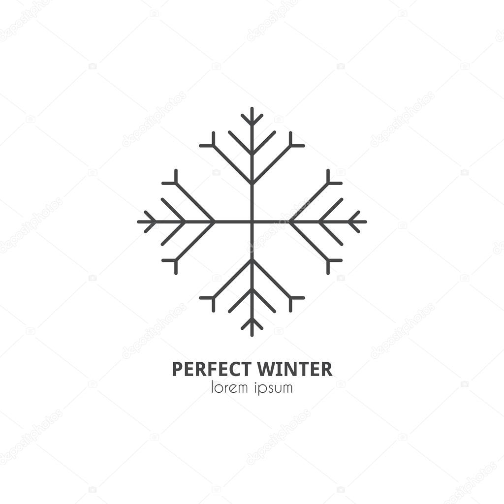 Vector Christmas Line style logotype template with snowflake isolated on white background