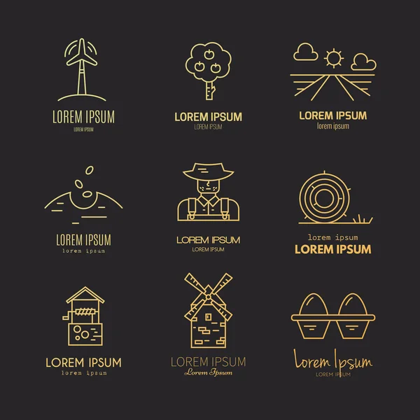 Logotipos con símbolos agrícolas y agrícolas — Vector de stock