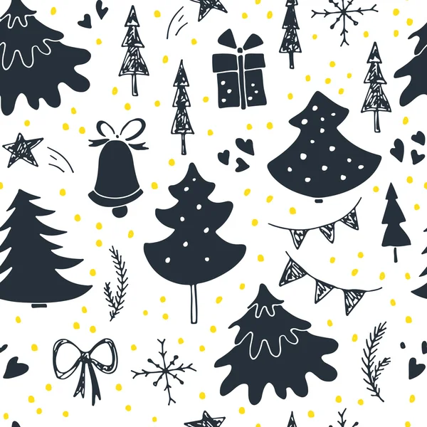 Pattern with Christmas trees and decorations — ストックベクタ