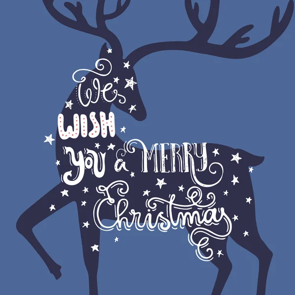 Christmas card with silhouette of deer — Stockvector