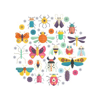 Cute bugs and insects circle