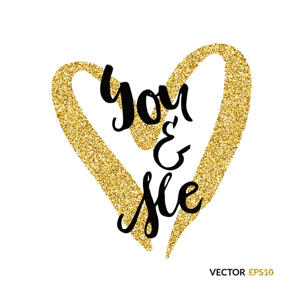 You and me gold heart card — Stockvector