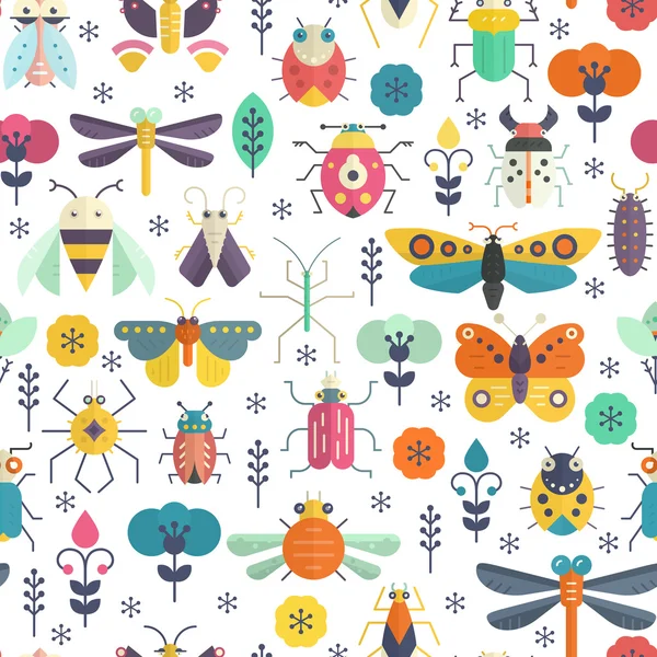 Muster mit Käfern und Insekten — Stockvektor