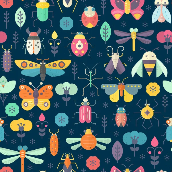 Dark pattern with bugs and insects — Stockvector