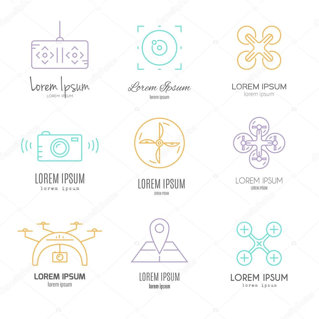 Drone logo collection. Modern line style logotypes with innovative technology. Drone vector
