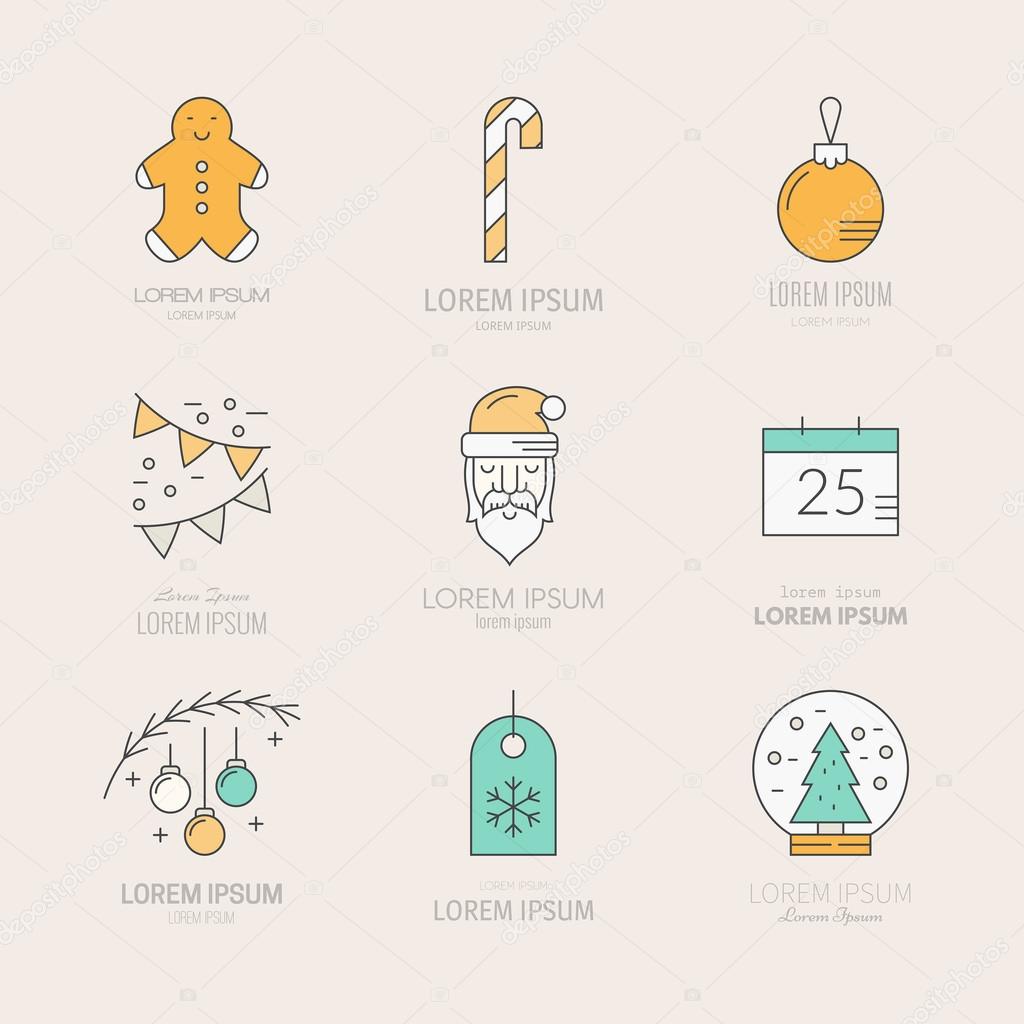 Colorful logo set with different Christmas elements. Christmas label collection. Vector holiday set.