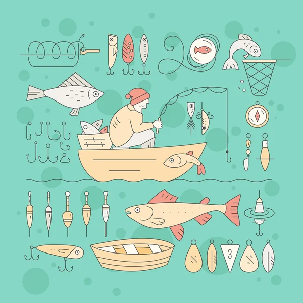 Collecte des équipements de pêche — Image vectorielle