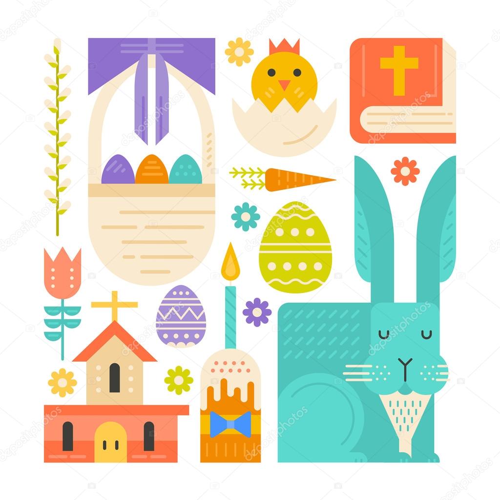 Easter symbols in modern flat style