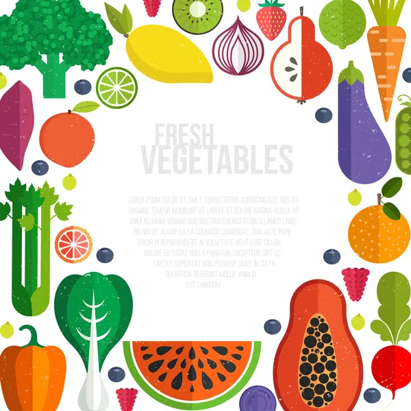 Plantilla con frutas y verduras orgánicas — Vector de stock