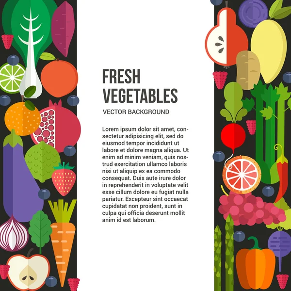 Templat dengan buah dan sayuran organik - Stok Vektor