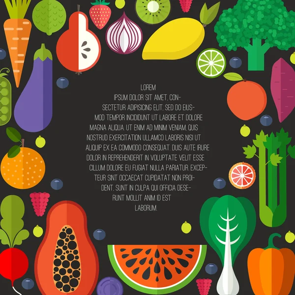Plantilla con frutas y verduras orgánicas — Vector de stock