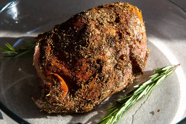 Large Piece Meat Rosemary — Stock Photo, Image