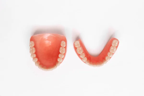 Top View Complete Denture White Background Full Denture Close Dentures — Stock Photo, Image