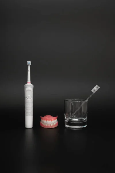 Oral Hygiene Dental Prosthesis Care Dental Care Brush Toothbrush Simple — Stock Photo, Image