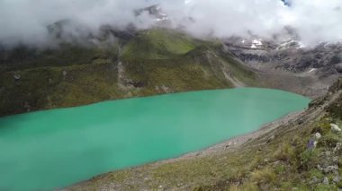 Pure lagoon at the feet of the snowy verdish 2 with a view of moss (distichia muscoides) in the foreground