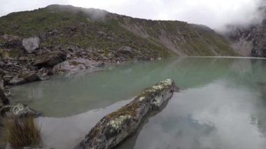 Pure lagoon at the feet of the snowy verdish 2 with a view of moss (distichia muscoides) in the foreground