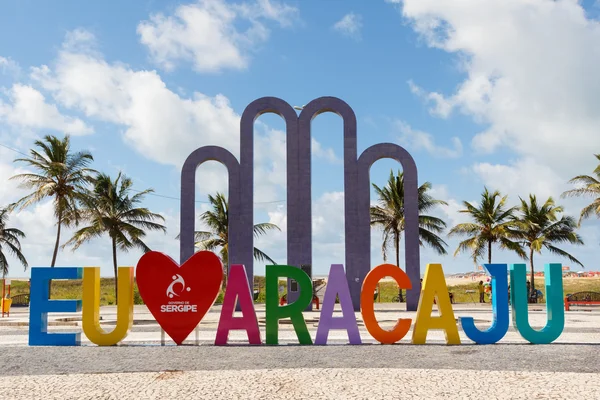 Brieven die ik hou van Aracaju op beroemde strand Atalaia in Aracaju, Sergipe Braziliaanse — Stockfoto