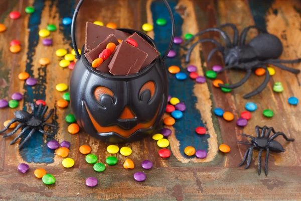 Dulces de chocolate dulces para Halloween, araña — Foto de Stock