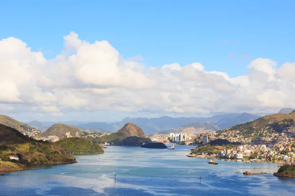 View of Vitoria, Vila Velha, bay, port, ships, Espirito Santo, B — Stock Photo, Image