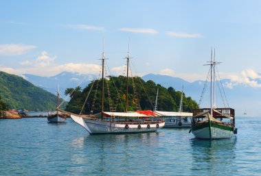 Abraao plaj tekne yakındaki ada Ilha Grande, Rio de Janeiro, Brezilya