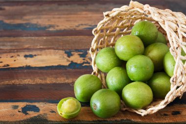 Brazilian fruit Spondias tuberosa (Brazil plum, umbu, imbu) with