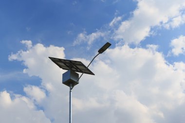 Closeup of Solar panel on electric pole, Solar energy for lightning clipart