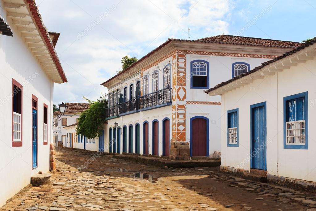 Street, colonial houses in Paraty, Brazil