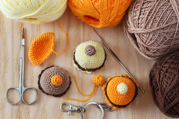 Handmade brinquedos coloridos de crochê doces — Fotografia de Stock