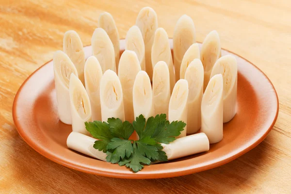 Heart of palm (palmito) on plate — Stock Image Heart of palm (palmito) on plate Stock Photo