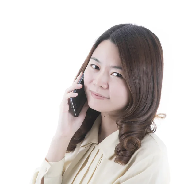 Mujer con teléfono móvil en oficina de negocios — Foto de Stock