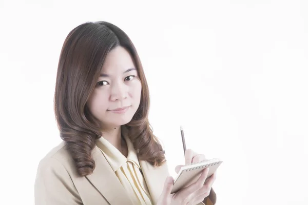 Mujer de negocios asiática con papel de nota — Foto de Stock