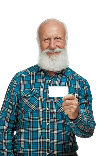 Velho homem com uma longa barba wiith grande sorriso — Fotografia de Stock