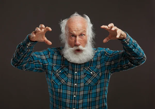 Old man with a long beard with big smile — Stock Photo, Image