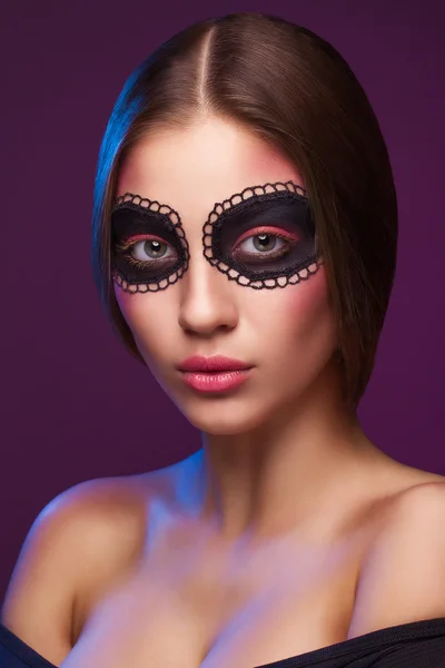 Beautiful young model. art portrait. a mask on a face. Halloween — Stock Photo, Image