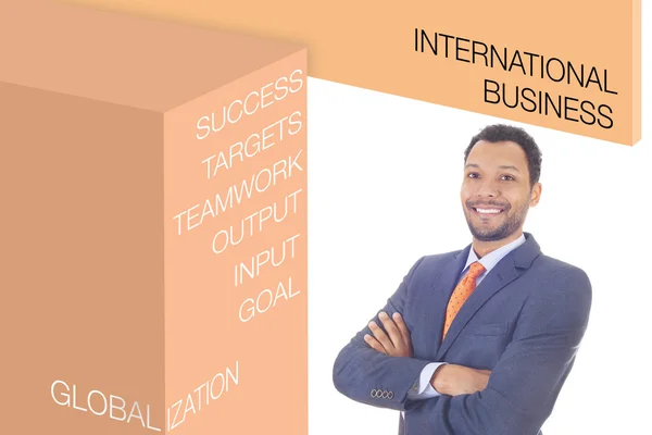 Selbstbewusste Geschäftsleute und Geschäftswörter - internationales Geschäft — Stockfoto