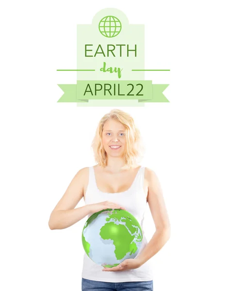 Día de la Tierra - niña protegiendo el globo —  Fotos de Stock