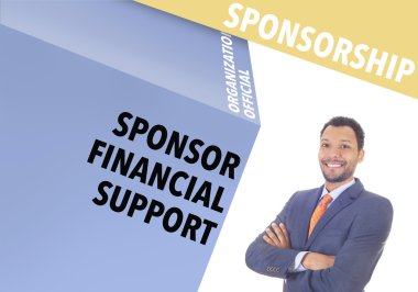 Kendinden emin iş adamı ve iş kelime - sponsorluk