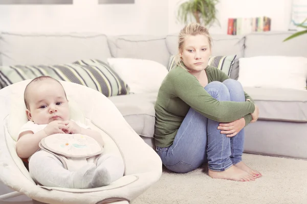 Young woman suffering from postpartum depression — Stock Photo, Image