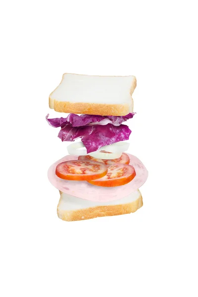 Ham sandwich isolated on white — Stock Photo, Image